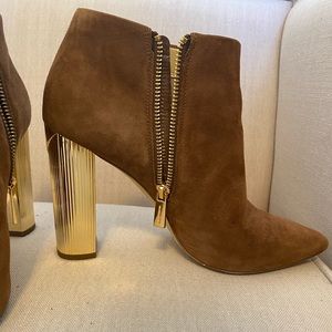Michael Kors Suede Bootie with gold mirror heel